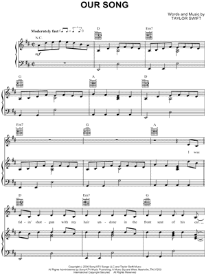 Image of Taylor Swift - Our Song Sheet Music (Digital Download)