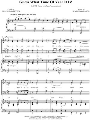 Guess What Time of Year It Is! - 5 Prints Sheet Music by Mario Lombardo - SATB Choir + Piano