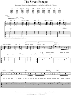 The Sweet Escape Sheet Music by Gwen Stefani - Easy Guitar TAB