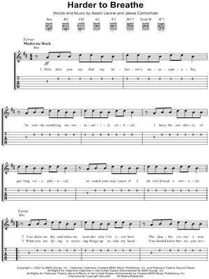 Harder To Breathe Sheet Music by Maroon 5 - Easy Guitar TAB