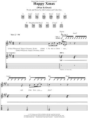 Happy Xmas (War Is Over) Sheet Music by John Lennon - Guitar Recorded Versions (with TAB), Guitar TAB Transcription/Guitar Recorded Versions (with TAB);Guitar TAB Transcription