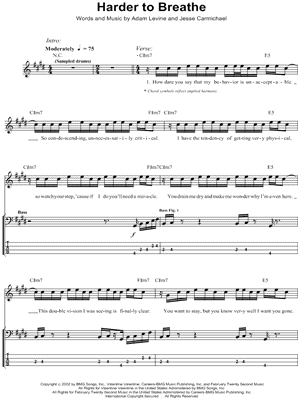Harder To Breathe Sheet Music by Maroon 5 - Bass TAB