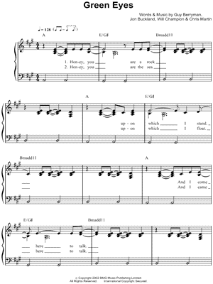 Green Eyes Sheet Music by Coldplay - Easy Piano