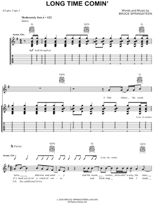 Long Time Comin' Sheet Music by Bruce Springsteen - Guitar TAB