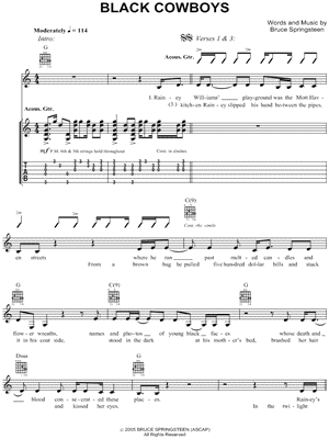 Black Cowboys Sheet Music by Bruce Springsteen - Guitar TAB