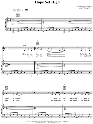 Hope Set High Sheet Music by Amy Grant - Piano/Vocal/Guitar, Singer Pro