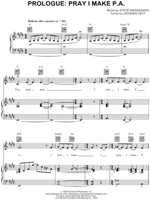 Prologue: Pray I Make P.A. Sheet Music from Fame: The Musical - Piano/Vocal/Guitar, Singer Pro