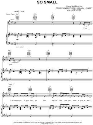 So Small Sheet Music by Carrie Underwood - Piano/Vocal/Guitar, Singer Pro