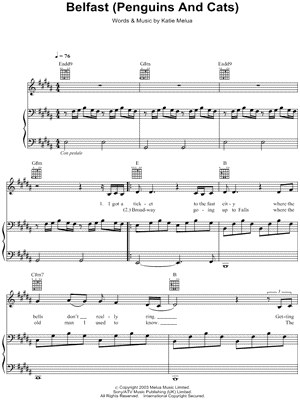 Belfast (Penguins and Cats) Sheet Music by Katie Melua - Piano/Vocal/Guitar, Singer Pro