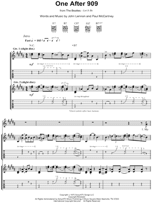 One After 909 Sheet Music by The Beatles - Guitar Recorded Versions (with TAB), Guitar TAB Transcription/Guitar Recorded Versions (with TAB);Guitar TAB Transcription