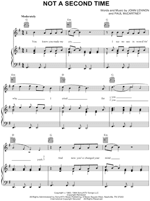 Not a Second Time Sheet Music by The Beatles - Piano/Vocal/Guitar