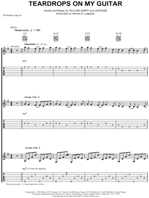 below is a preview of the guitar tab for "White Horse" by Taylor Swift.