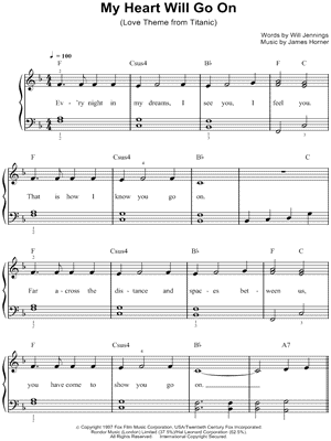 Easy on Dion   My Heart Will Go On Sheet Music  Easy Piano    Download   Print