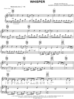 Whisper Sheet Music by A Fine Frenzy - Piano/Vocal/Guitar