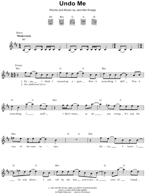 Undo Me Sheet Music by Jennifer Knapp - Easy Guitar