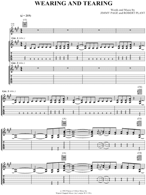 Wearing and Tearing Sheet Music by Led Zeppelin - Authentic Guitar TAB, Guitar TAB Transcription/Authentic Guitar TAB;Guitar TAB Transcription