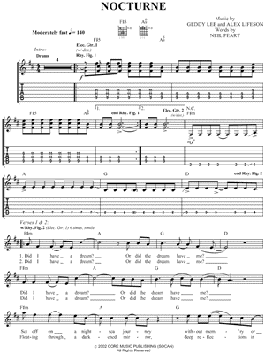 Nocturne Sheet Music by Rush - Authentic Guitar TAB, Guitar TAB Transcription/Authentic Guitar TAB;Guitar TAB Transcription