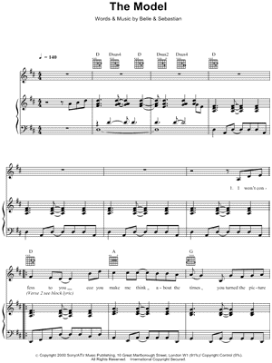 The Model Sheet Music by Belle & Sebastian - Piano/Vocal/Guitar, Singer Pro