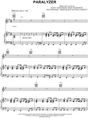 Paralyzer Sheet Music by Finger Eleven - Piano/Vocal/Guitar