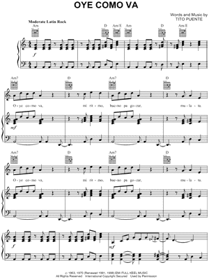 Oye Como Va Sheet Music by Santana - Piano/Vocal/Guitar