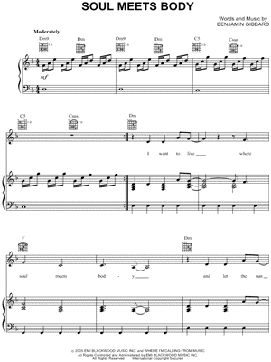 Soul Meets Body Sheet Music by Death Cab For Cutie - Piano/Vocal/Guitar