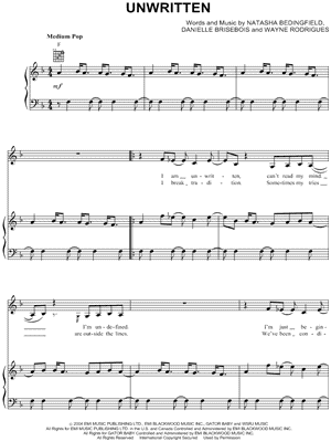 UNWRITTEN (Piano Vocal, Sheet music) Natasha Bedingfield