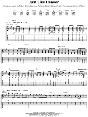 Just Like Heaven (Acoustic) Sheet Music by The Cure - Guitar Recorded Versions (with TAB), Guitar TAB Transcription/Guitar Recorded Versions (with TAB);Guitar TAB Transcription