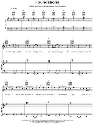 Foundations Sheet Music by Kate Nash - Piano/Vocal/Guitar, Singer Pro