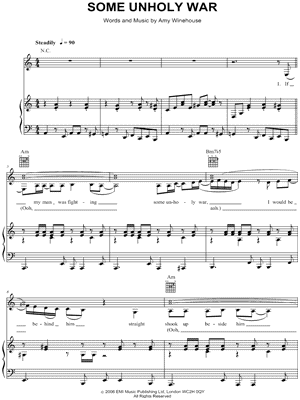 Some Unholy War Sheet Music by Amy Winehouse - Piano/Vocal/Guitar, Singer Pro
