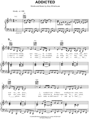 Addicted Sheet Music by Amy Winehouse - Piano/Vocal/Guitar, Singer Pro