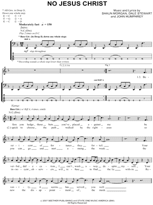 No Jesus Christ Sheet Music by Seether - Authentic Bass TAB, Authentic Guitar TAB, Guitar TAB Transcription/Authentic Bass TAB;Authentic Guitar TAB;Guitar TAB Transcription