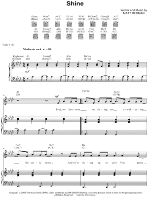 Shine Sheet Music by Matt Redman - Piano/Vocal/Guitar, Singer Pro