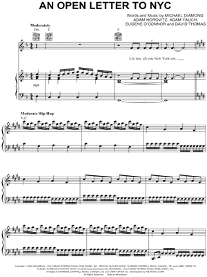 An Open Letter To NYC Sheet Music by Beastie Boys - Piano/Vocal/Guitar
