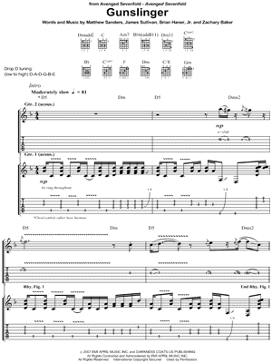 Gunslinger Sheet Music by Avenged Sevenfold - Guitar Recorded Versions (with TAB), Guitar TAB Transcription/Guitar Recorded Versions (with TAB);Guitar TAB Transcription