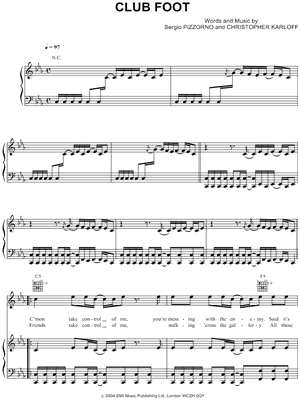 Club Foot Sheet Music by Kasabian - Piano/Vocal/Guitar
