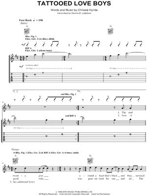 Image of The Pretenders - Tattooed Love Boys Guitar Tab (Digital Download)