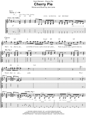 Cherry Pie Sheet Music by Warrant - Guitar Recorded Versions (with TAB), Guitar TAB Transcription/Guitar Recorded Versions (with TAB);Guitar TAB Transcription