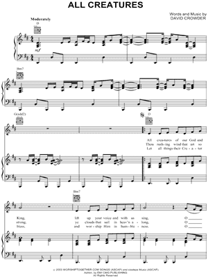 All Creatures Sheet Music by David Crowder Band - Piano/Vocal/Guitar