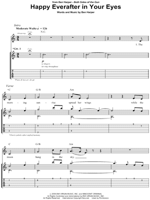 Happy Everafter In Your Eyes Sheet Music by Ben Harper - Guitar Recorded Versions (with TAB), Guitar TAB Transcription/Guitar Recorded Versions (with TAB);Guitar TAB Transcription