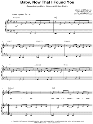 Baby, Now That I've Found You Sheet Music by Alison Krauss - Piano/Vocal/Chords, Singer Pro