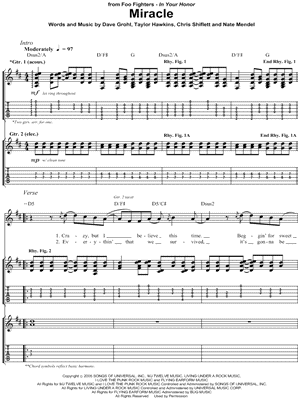 Miracle Sheet Music by Foo Fighters - Guitar Recorded Versions (with TAB), Guitar TAB Transcription/Guitar Recorded Versions (with TAB);Guitar TAB Transcription
