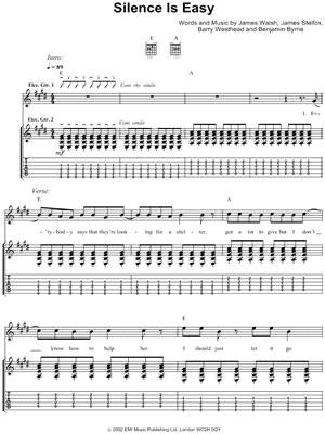 Silence Is Easy Sheet Music by Starsailor - Guitar TAB
