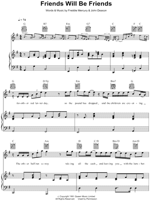 Friends Will Be Friends Sheet Music by Queen - Piano/Vocal/Guitar, Singer Pro