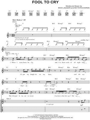 Fool To Cry Sheet Music by The Rolling Stones - Guitar Recorded Versions (with TAB), Guitar TAB Transcription/Guitar Recorded Versions (with TAB);Guitar TAB Transcription