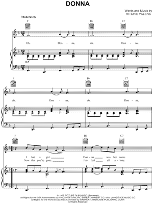 Image of Ritchie Valens - Donna Sheet Music (Digital Download)