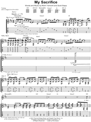 My Sacrifice Sheet Music by Creed - Guitar Recorded Versions (with TAB), Guitar TAB Transcription/Guitar Recorded Versions (with TAB);Guitar TAB Transcription