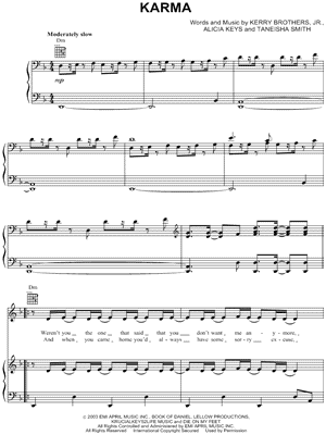 Karma Sheet Music by Alicia Keys - Piano/Vocal/Guitar