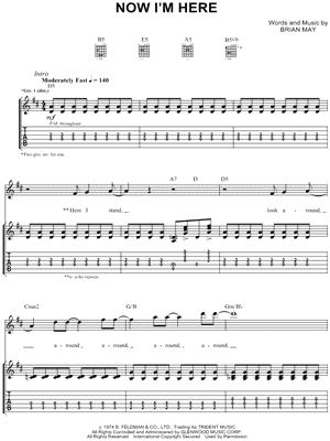 Now I'm Here Sheet Music by Queen - Guitar Recorded Versions (with TAB), Guitar TAB Transcription/Guitar Recorded Versions (with TAB);Guitar TAB Transcription