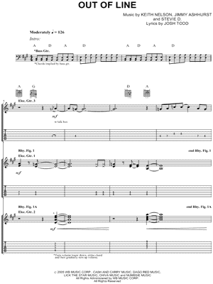 Out of Line Sheet Music by Buckcherry - Authentic Guitar TAB, Guitar TAB Transcription/Authentic Guitar TAB;Guitar TAB Transcription