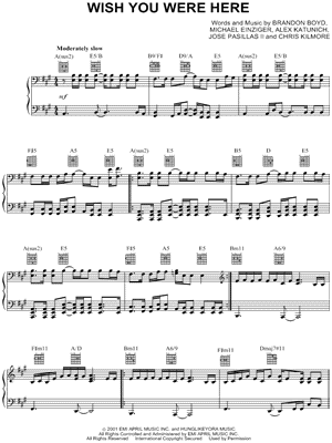 Wish You Were Here Sheet Music by Incubus - Piano/Vocal/Guitar